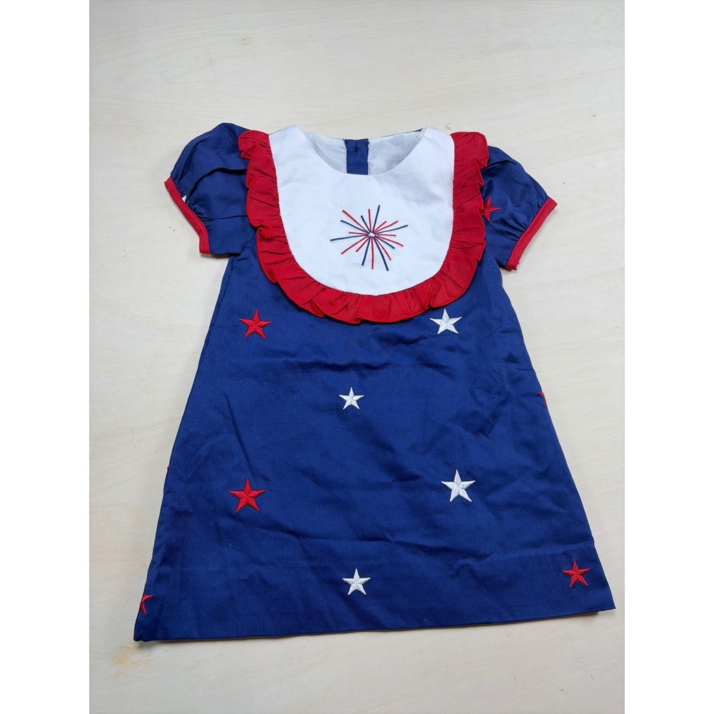 Sunshine & Reign Baby Girl Patriotic Star Dress Navy Red White12M Fourth of July